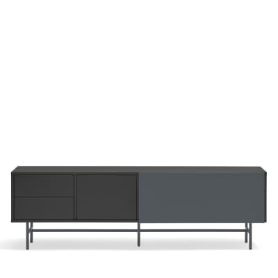 Meuble TV avec porte coulissante en bois L180 cm - Gris et noir