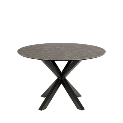 Table à manger 4 personnes ronde en céramique et métal - noir