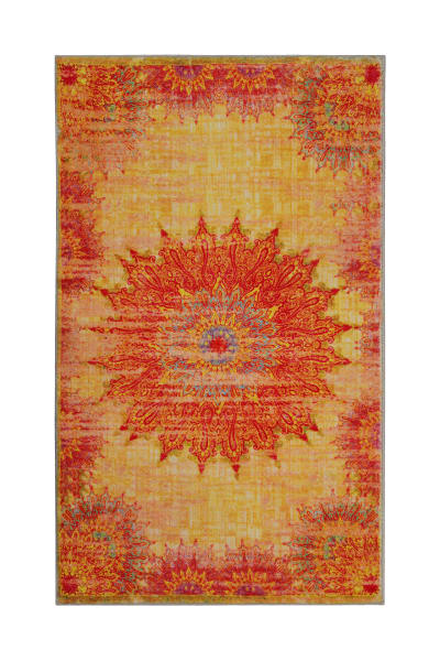 Tapis de bain jaune orange motif oriental vintage imprimé 60x100