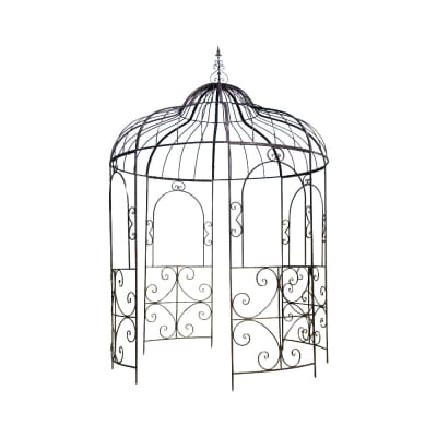 Gloriette gazebo tonnelle kiosque abri jardin fer marron 216x330 cm