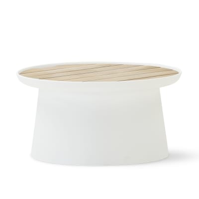 Table d'appoint ronde en polypropylène blanc avec plateau en bois D70