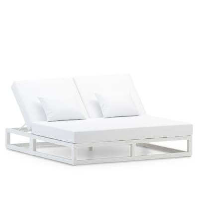 Lit balinais double blancs avec coussins blancs