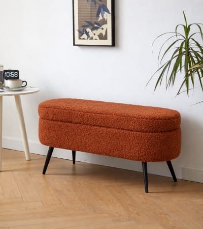 Banc coffre en métal et bouclettes terracotta