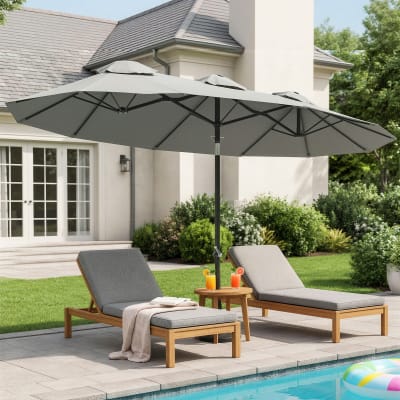 Parasol de jardin exterieur inclinable manivelle polyester gris