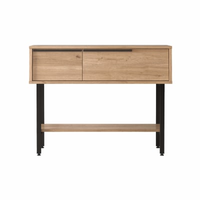Console avec 2 portes en aggloméré et fer couleur chêne et gris