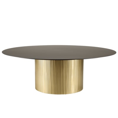 Table basse ronde plateau en fer noir pied strié doré d110