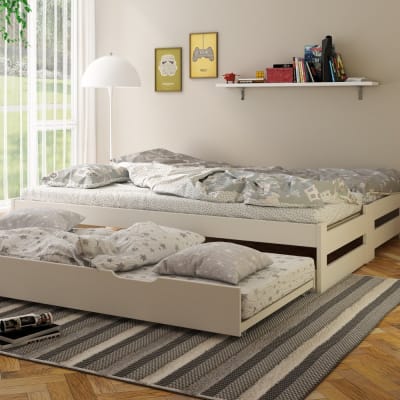 Lit sofa avec lits gigognes en pin blanc 90x200