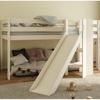 Lit mi-hauteur avec toboggan en pin blanc 90x200