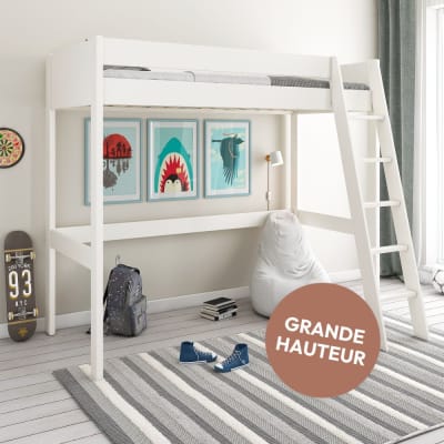 Lit mezzanine en pin blanc 90x200