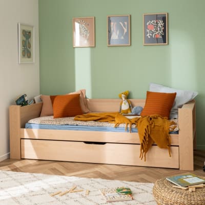 Lit banquette avec lit gigogne en hêtre naturel 90x190