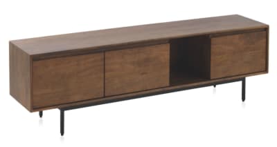 Meuble tv avec 3 portes en bois de manguier massif et base en métal
