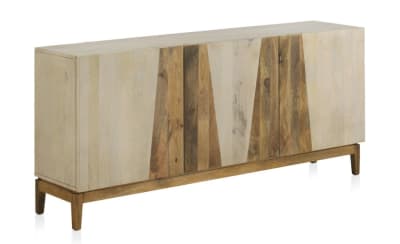 Buffet en bois de manguier patiné blanc avec pieds en bois