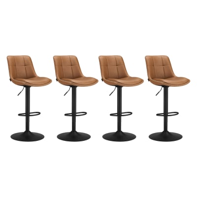 Tabourets de bar lot de 4 avec dossier et repose-pieds marron caramel