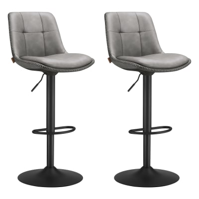 Tabourets de bar pivotants hauteur réglable avec dossier gris et noir