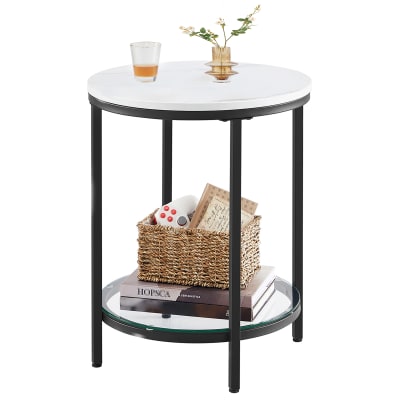 Table d'appoint à 2 niveaux bout de canapé effet 45 x 45 x 55 cm blanc