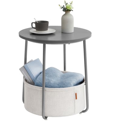 Table d'appoint ronde avec panier 45 x 45 x 51 cm gris blanc et crème