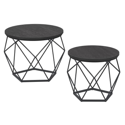 Tables basses ronde effet bois acier noir