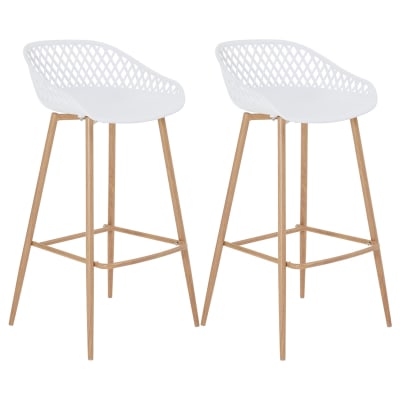 Tabourets de bar (x2) siège coque avec petits accoudoirs, blanc