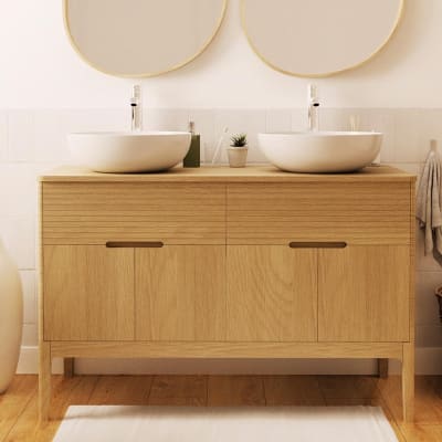 Ensemble meuble double-vasque 120 cm chêne naturel + 2 vasques