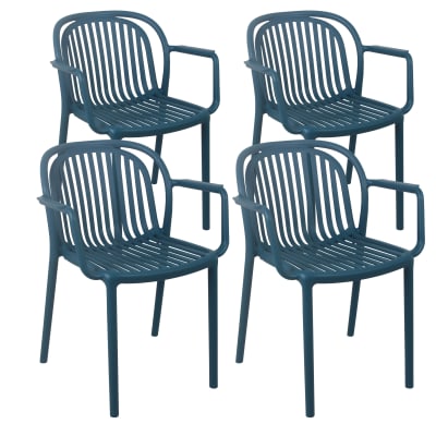 Lot de 4 fauteuils en plastique bleu canard