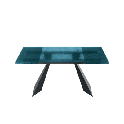 Table extensible en verre bleu, 160/240 x 90 cm, hauteur 75 cm