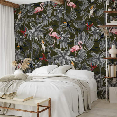 Papier peint panoramique flamants tropicaux 364x270 cm