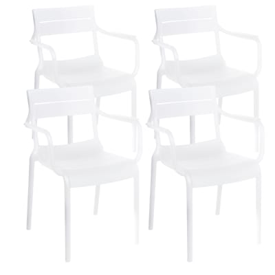 Lot de 4 fauteuils de terrasse en plastique blanc