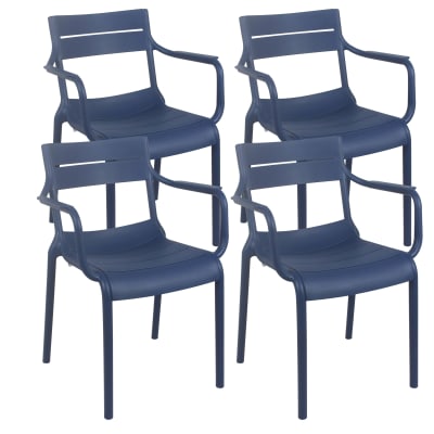 Lot de 4 fauteuils de terrasse en plastique bleu pacific