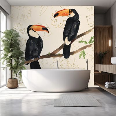 Papier peint exotique peinture murale deux toucans 260x270 cm