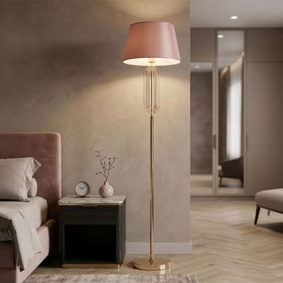 Lampadaire en métal doré avec abat-jour rose ø cm 40x168,5