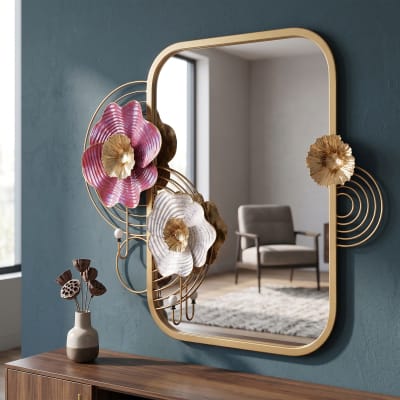 Miroir mural avec fleurs multicolores en métal 75x9,5x64,1 cm
