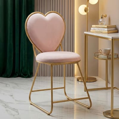 Chaise coeur en métal et tissu doré et rose cm 37x47x80