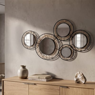 Déco murale en métal noir et miroirs 111x9,5x59 cm