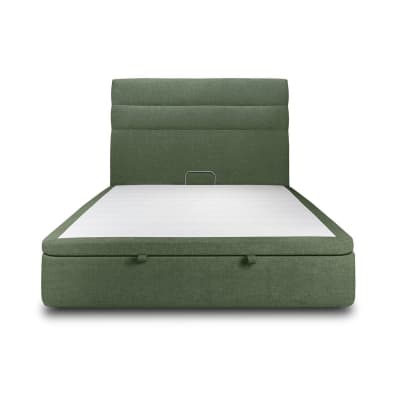 Lit coffre avec tête de lit lignes tissu vert kaki 200x200