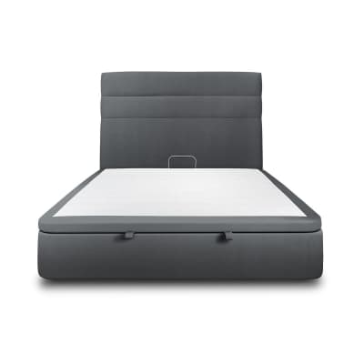 Lit coffre avec tête de lit lignes velours gris anthracite 140x190