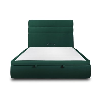 Lit coffre avec tête de lit lignes velours vert 160x200