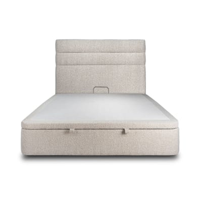Lit coffre avec tête de lit lignes bouclette beige clair 160x200