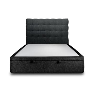 Lit coffre avec tête de lit capitonnée bouclette noir 200x200