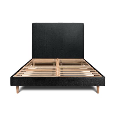 Lit avec tête de lit tapissier bouclette et sommier kit  noir 200x200