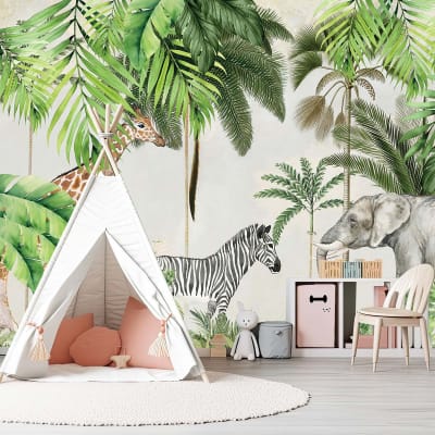 Papier peint enfant motif animaux de la jungle 364x270cm