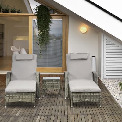Lot de 2 bains de soleil grand confort table basse verre résine gris