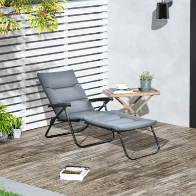 Bain de soleil pliable inclinable matelas accoudoirs gris