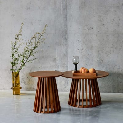 Set de 2 tables basses rondes noyer d40cm et d60cm