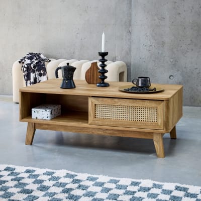 Table basse 2 niches 1 porte coulissante cannage