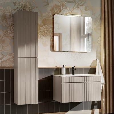 Ensemble meuble vasque encastrée et colonne stratifiés beige cachemire
