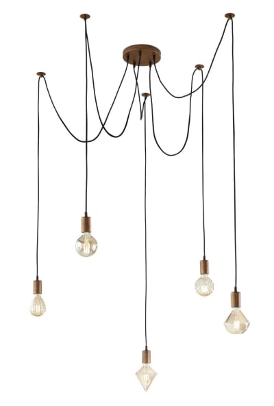 Suspension 5xe27 cuivre antique