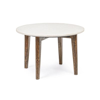 Table basse ronde vintage en manguier et marbre blanc d60