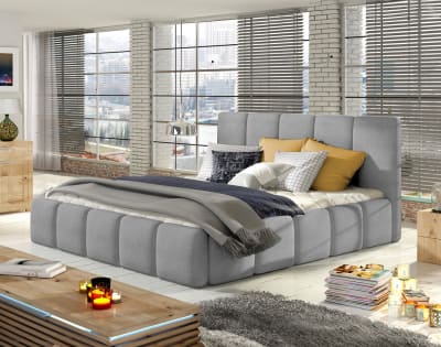 Lit coffre king size   180x200   sommier inclus  gris clair