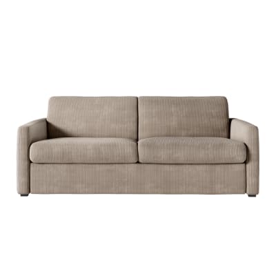 Canapé convertible express 3 places en velours côtelé taupe 160x190cm