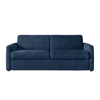 Canapé convertible express 3 places en velours côtelé bleu foncé 140cm